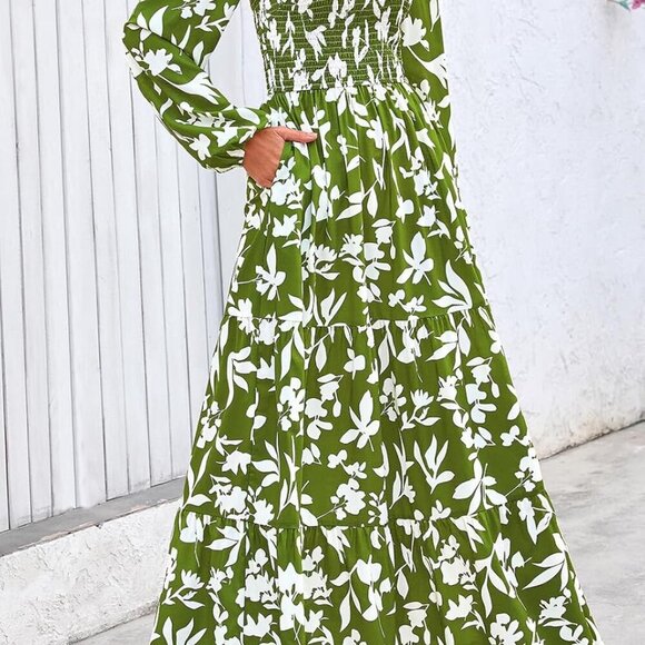 Women's Fall Dresses 2025 Long Sleeve Flowy Casual Floral Maxi Dress Crew Neck S - Picture 2 of 5
